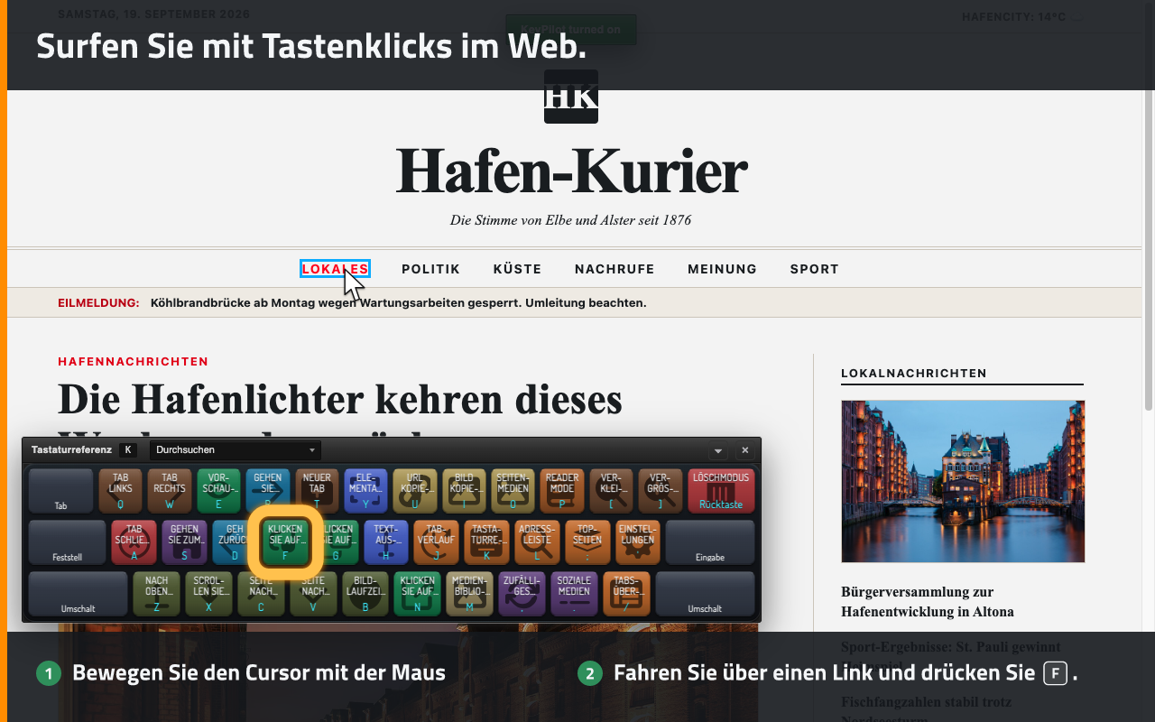 Surfen Sie mit Tastenklicks im Web.