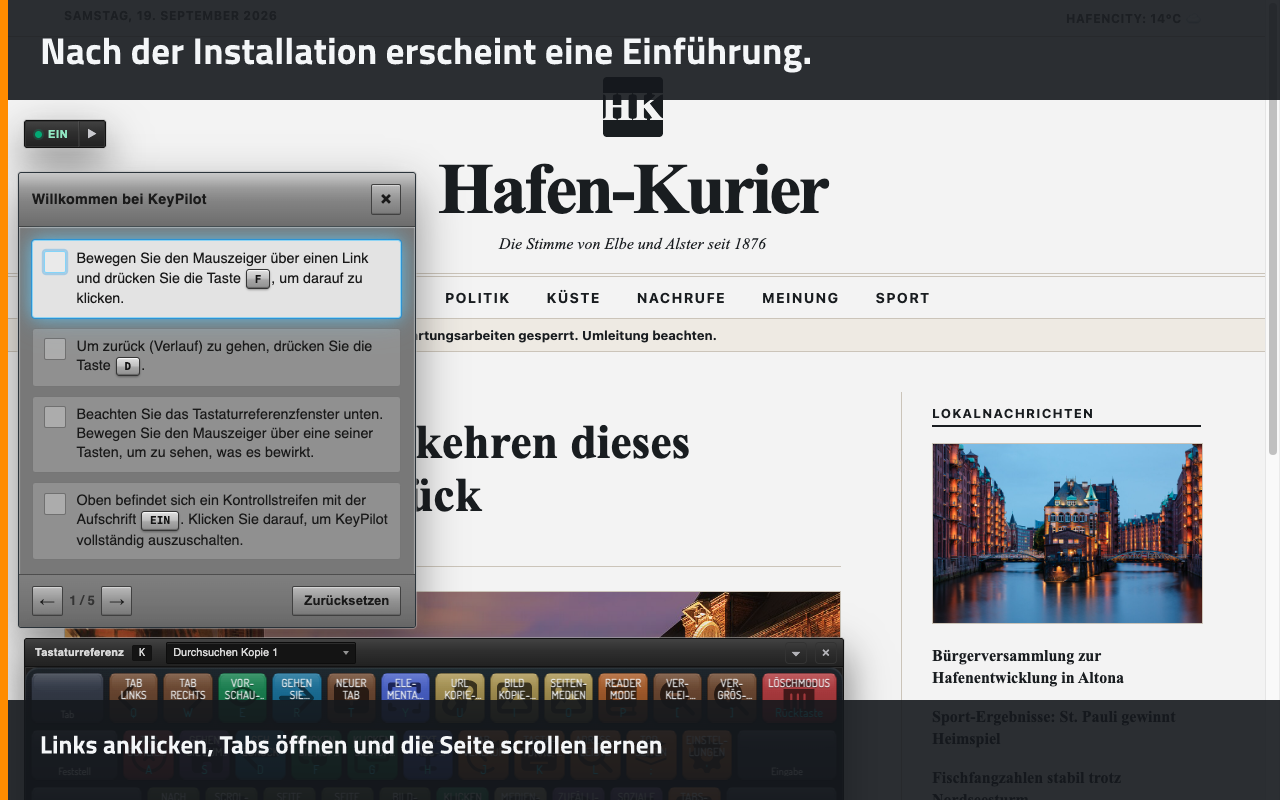 Nach der Installation erscheint eine Einführung.