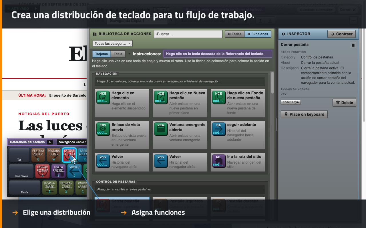 Crea una distribución de teclado para tu flujo de trabajo.
