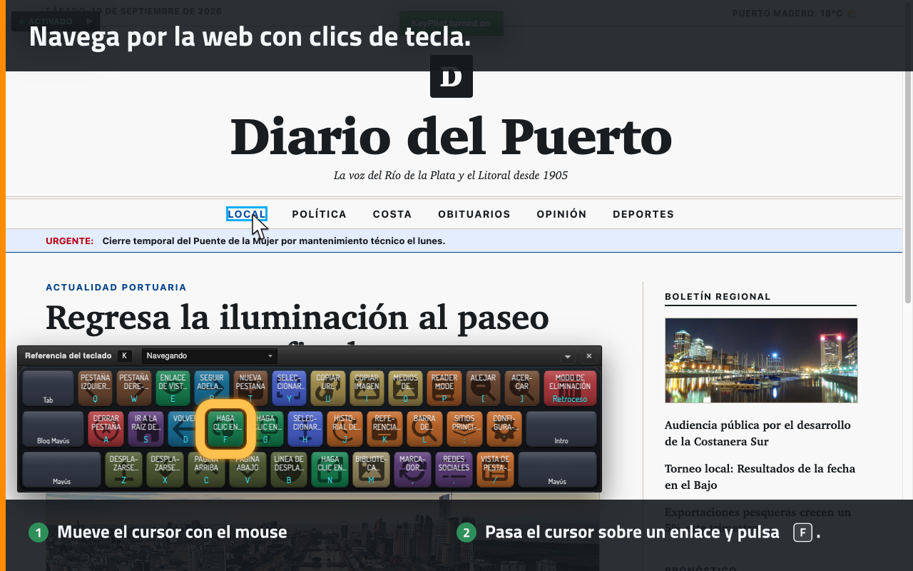 Navega por la web con clics de tecla.