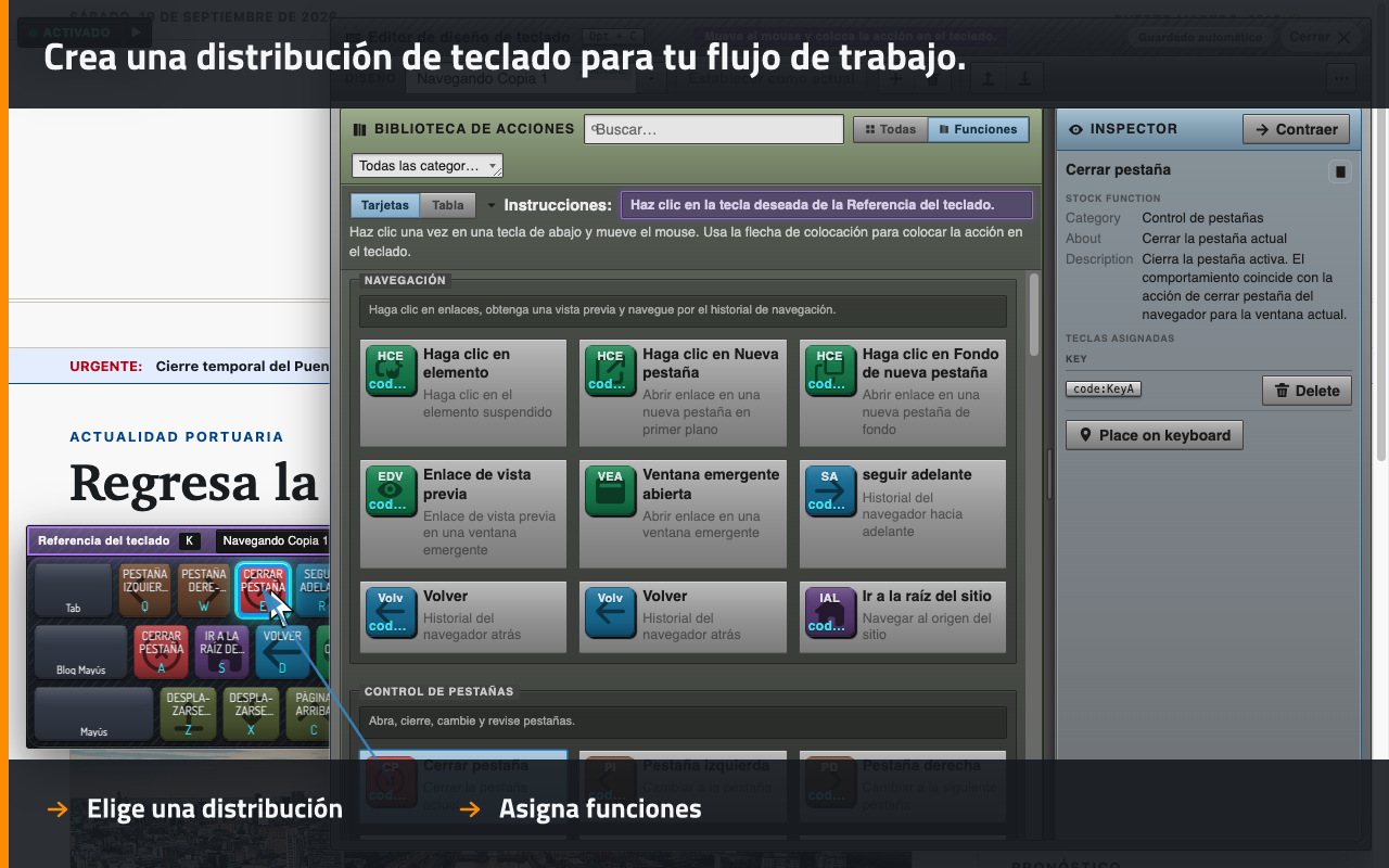 Crea una distribución de teclado para tu flujo de trabajo.