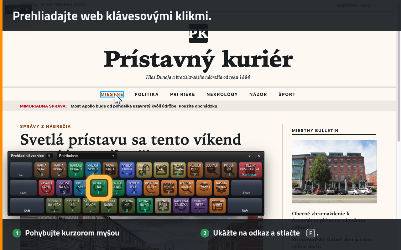 Prehliadajte web klávesovými klikmi.